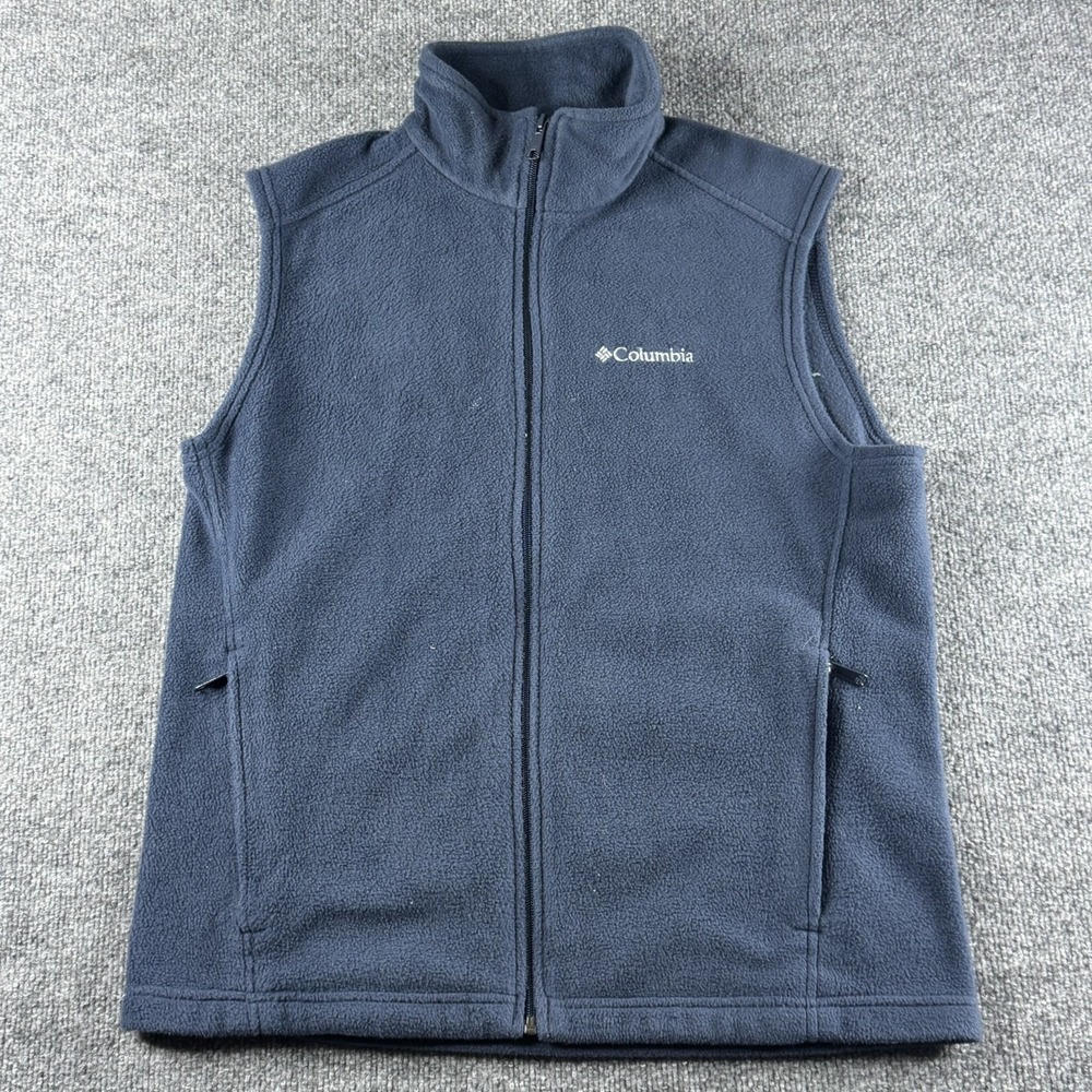 Columbia Vest Mens M Blue Fleece Stand Up Collar Zip Pockets Outdoors Hiking